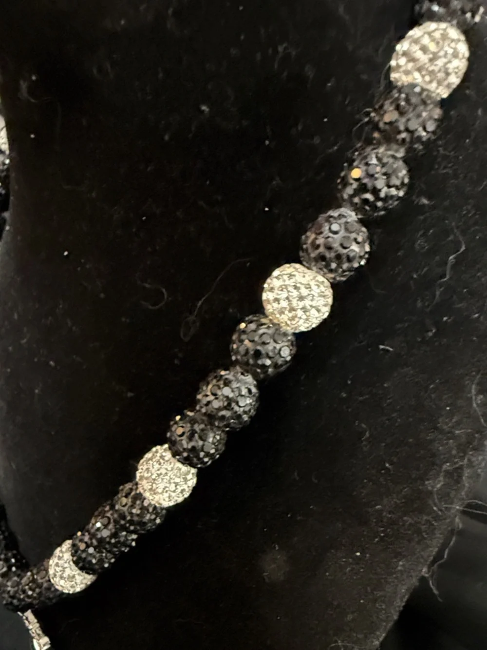 Stainless steel Cross Pendant Necklace with Black and‎ White Crystal Beads